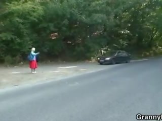 Granny is picked up from the road and fucked