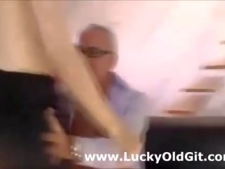 Older British guy fucks pretty girl in stockings